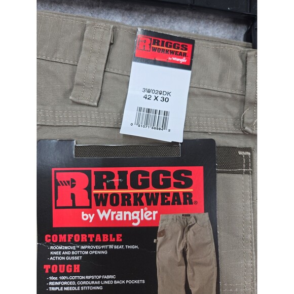 NEW Riggs Workwear by Wrangler Carpenter Pants Rip Stop 42x30 Grey-ish Khaki - Picture 4 of 8